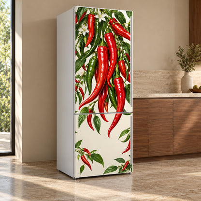 Chili Peppers fridge wrap, refrigerator shown at an angle