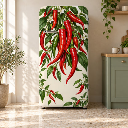 Chili Peppers fridge wrap on a retro refrigerator