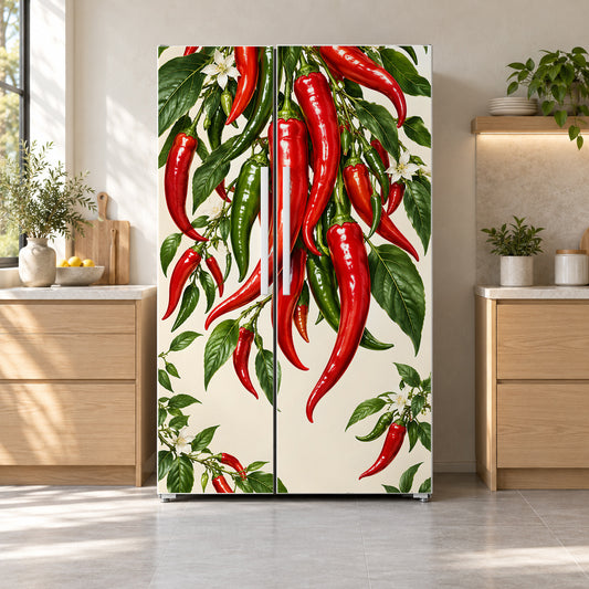 Chili Peppers fridge wrap on a side-by-side refrigerator