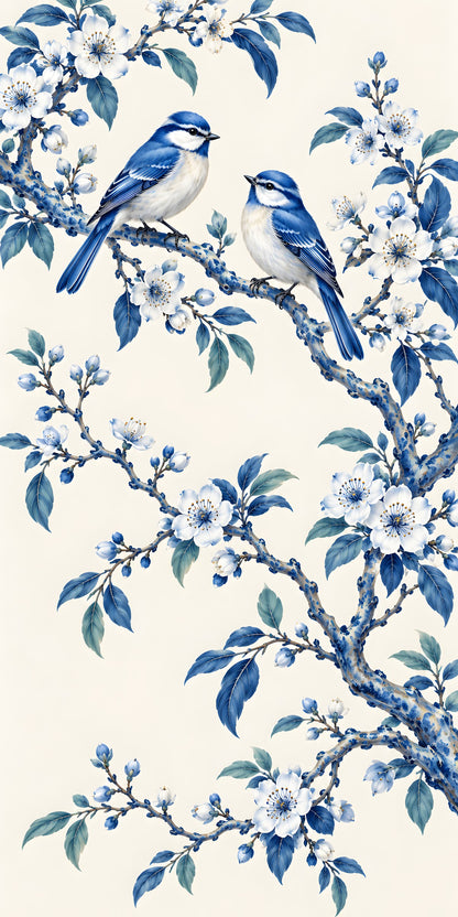 Chinoiserie Birds & Blossoms fridge wrap full design