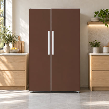 Chocolate Brown fridge wrap on a side-by-side refrigerator