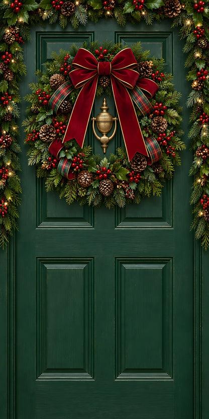 Christmas Front Door Wreath fridge wrap full design