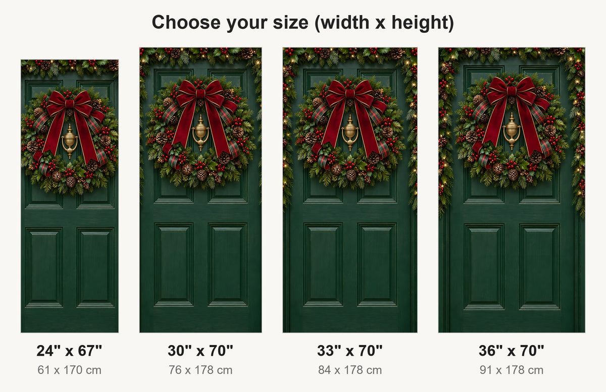 Christmas Front Door Wreath fridge wrap available sizes 24, 30, 33 and 36 inch