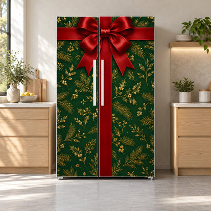 Christmas Gift Wrap fridge wrap on a side-by-side refrigerator