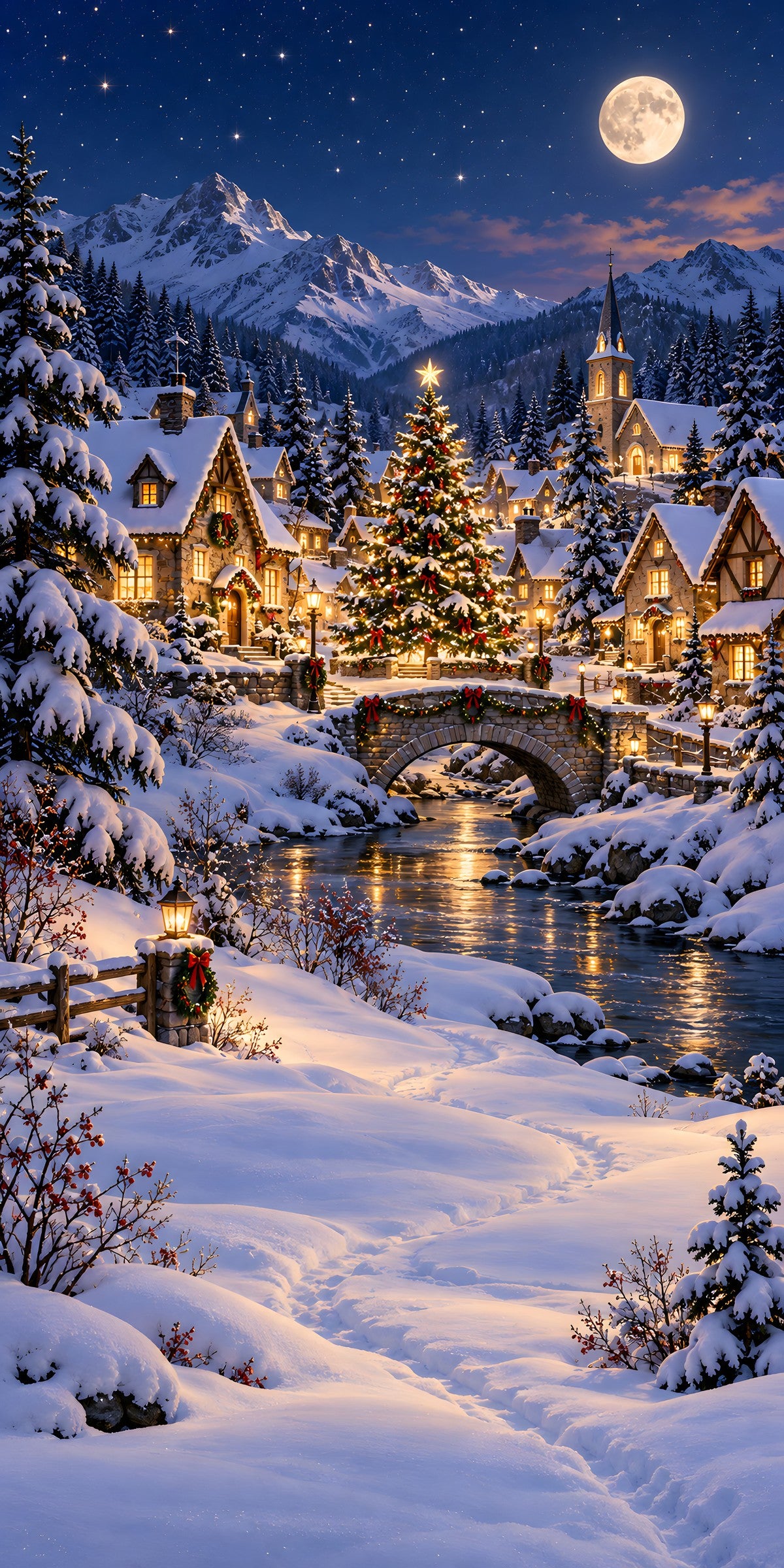 Christmas Winter Village fridge wrap full design