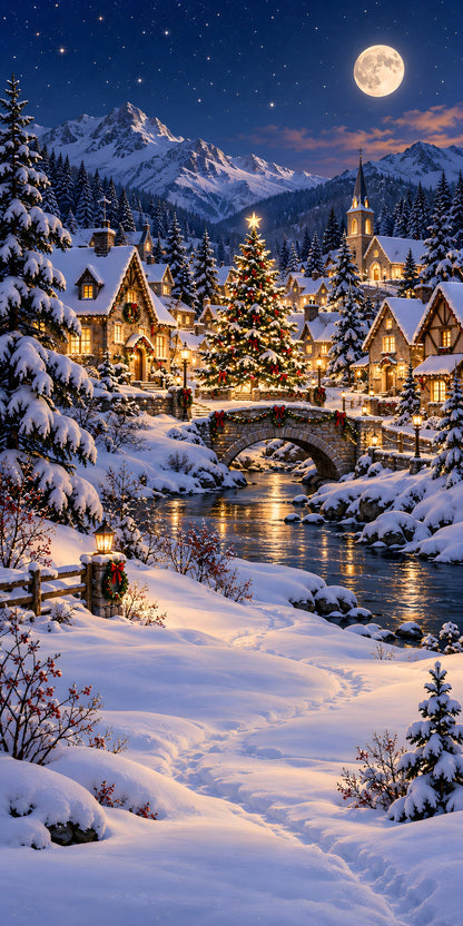 Christmas Winter Village fridge wrap full design