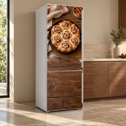 Cinnamon Rolls fridge wrap, refrigerator shown at an angle