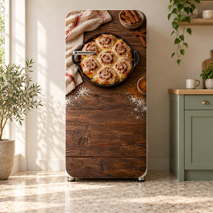 Cinnamon Rolls fridge wrap on a retro refrigerator
