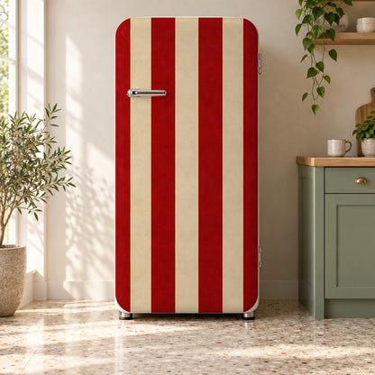 Circus Stripes fridge wrap on a retro refrigerator