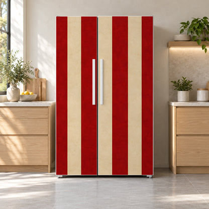 Circus Stripes fridge wrap on a side-by-side refrigerator