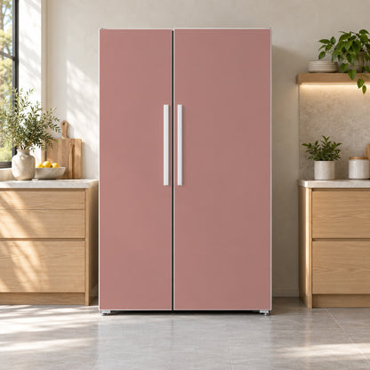 Clay Pink fridge wrap on a side-by-side refrigerator