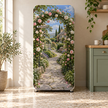 Climbing Roses Arch fridge wrap on a retro refrigerator