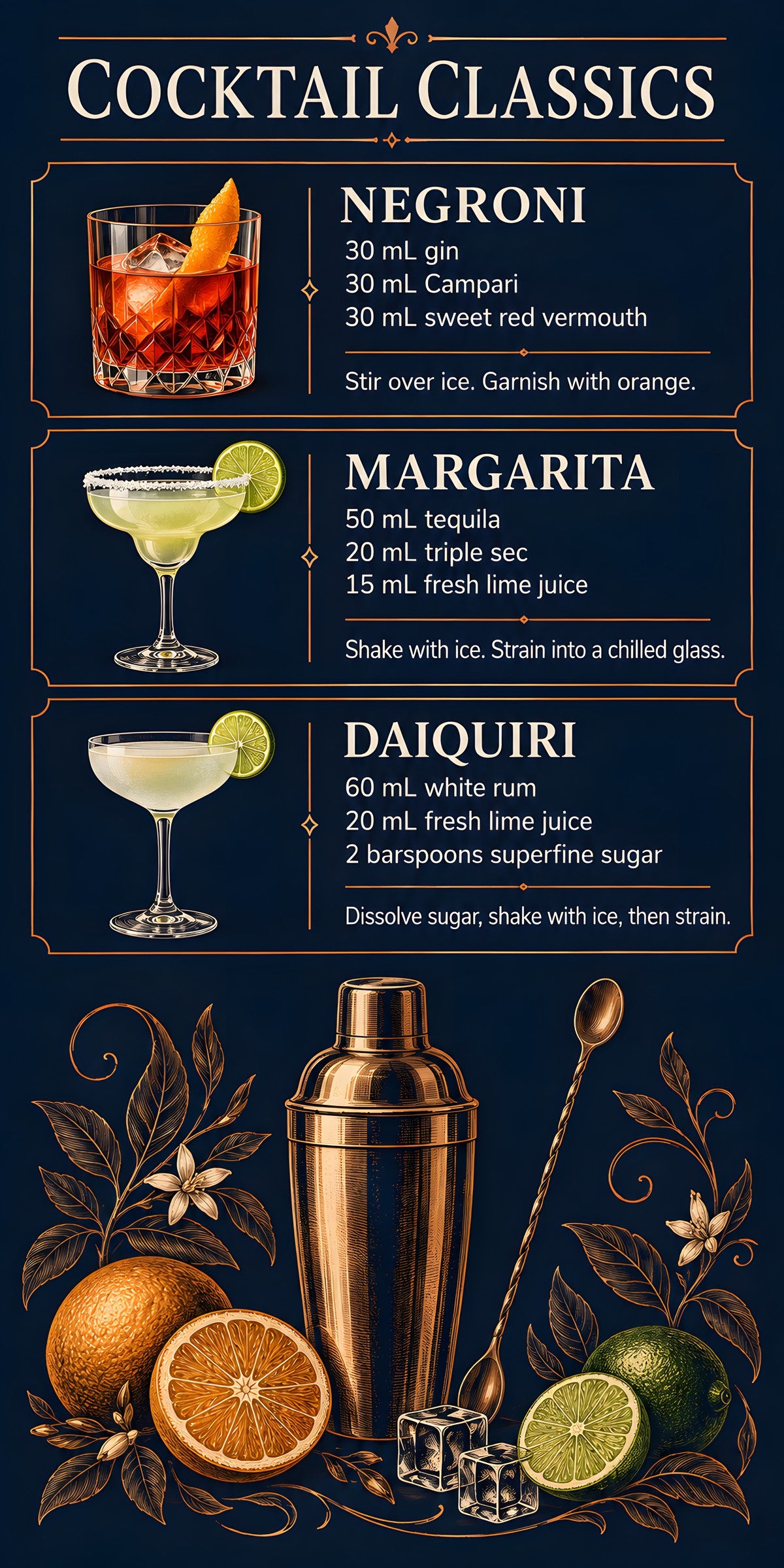 Cocktail Classics Chart fridge wrap full design