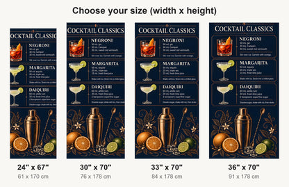 Cocktail Classics Chart fridge wrap available sizes 24, 30, 33 and 36 inch