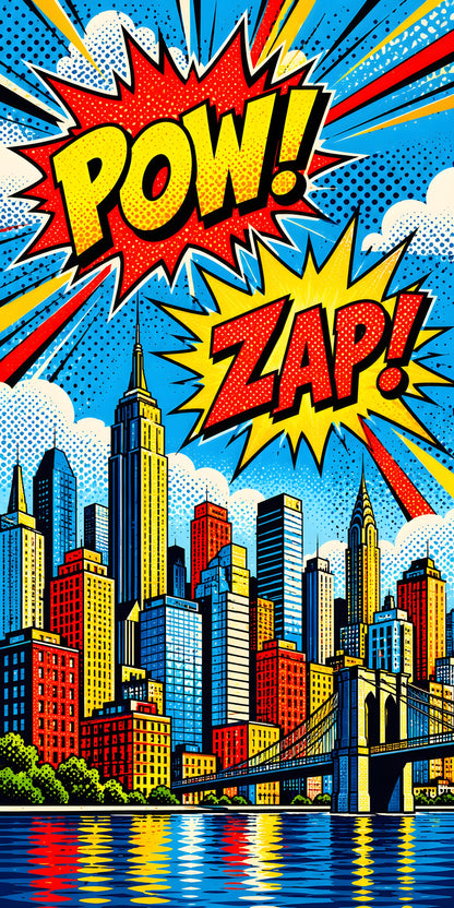 Comic Book Pop Art City fridge wrap full design