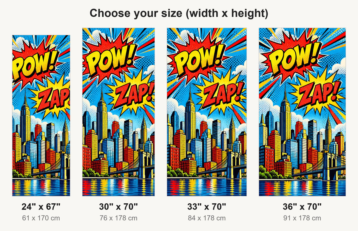 Comic Book Pop Art City fridge wrap available sizes 24, 30, 33 and 36 inch