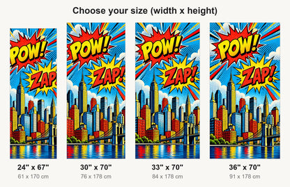 Comic Book Pop Art City fridge wrap available sizes 24, 30, 33 and 36 inch