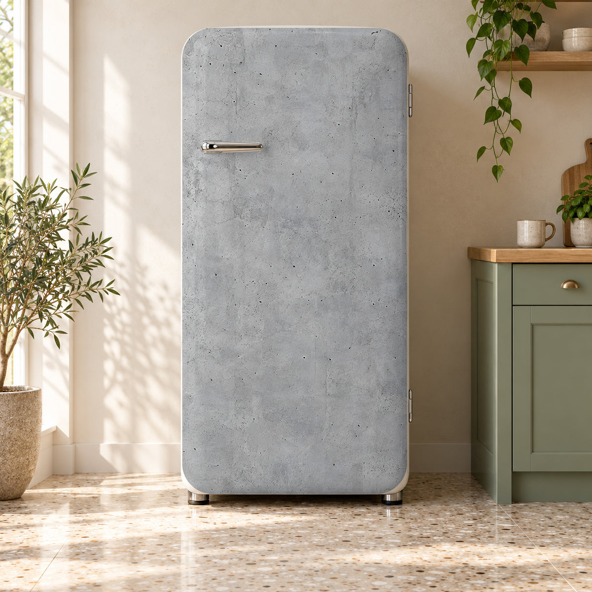 Concrete Loft fridge wrap on a retro refrigerator