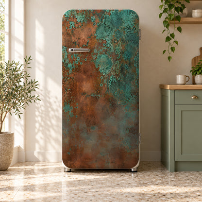 Copper Patina fridge wrap on a retro refrigerator