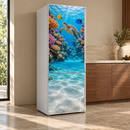 Coral Reef fridge wrap, refrigerator shown at an angle