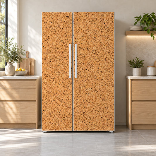 Cork Board Texture fridge wrap on a side-by-side refrigerator