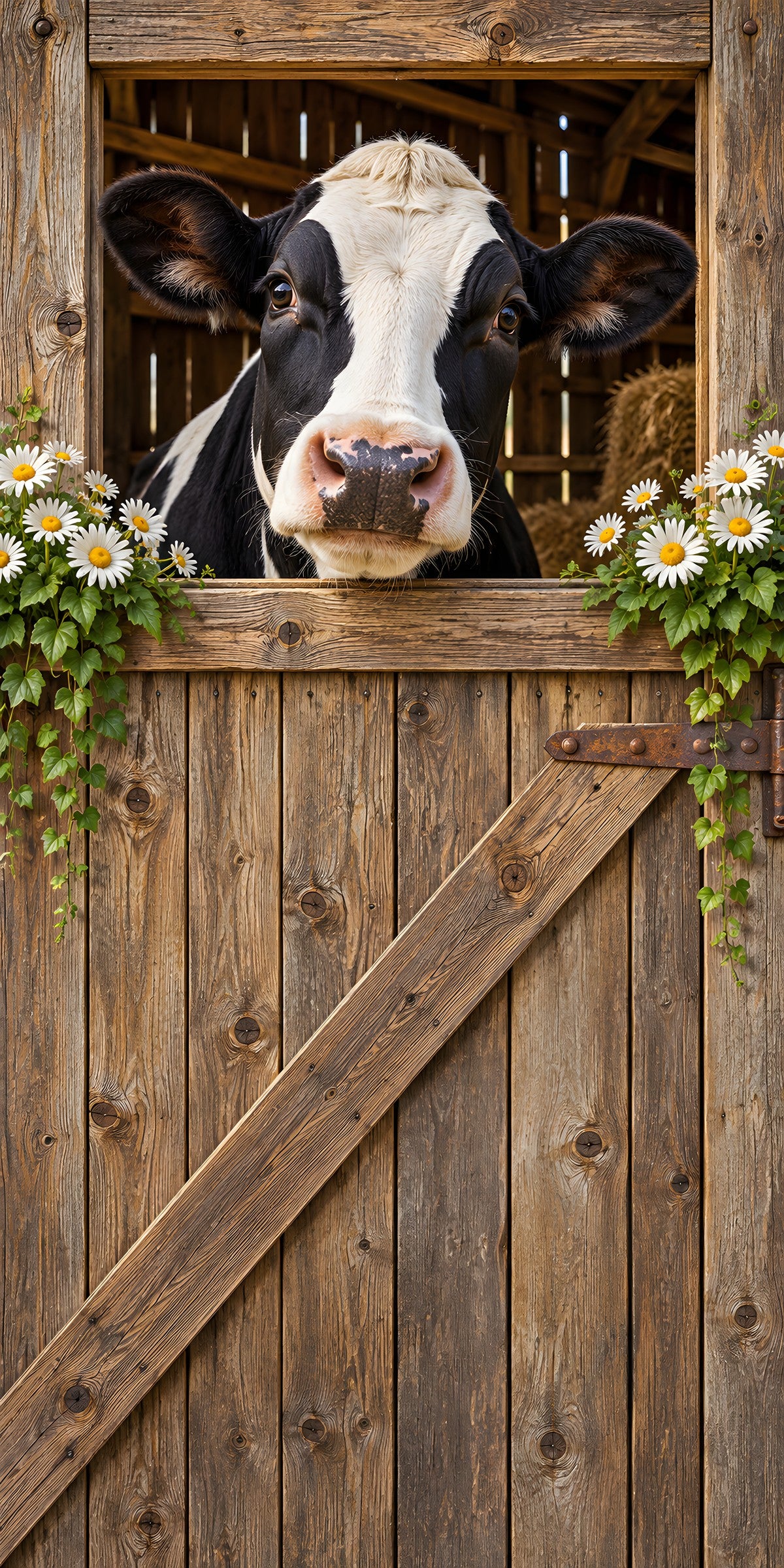 Cow in the Barn Window fridge wrap full design