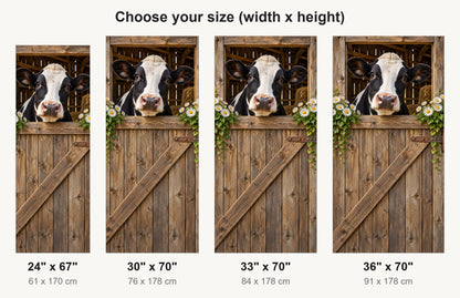 Cow in the Barn Window fridge wrap available sizes 24, 30, 33 and 36 inch