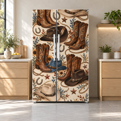 Cowboy Boots & Hats fridge wrap on a side-by-side refrigerator