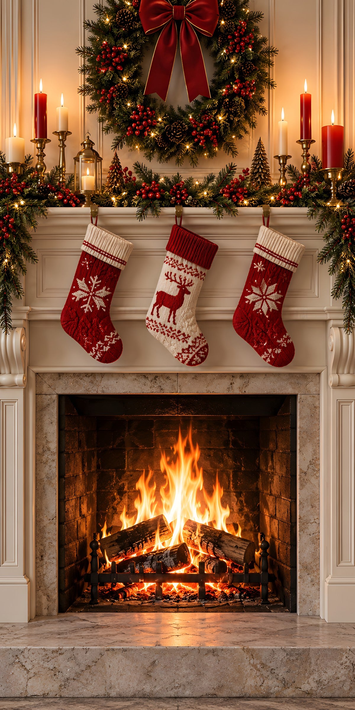 Cozy Christmas Fireplace fridge wrap full design