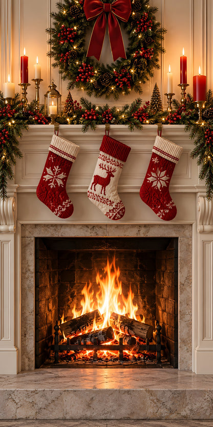 Cozy Christmas Fireplace fridge wrap full design