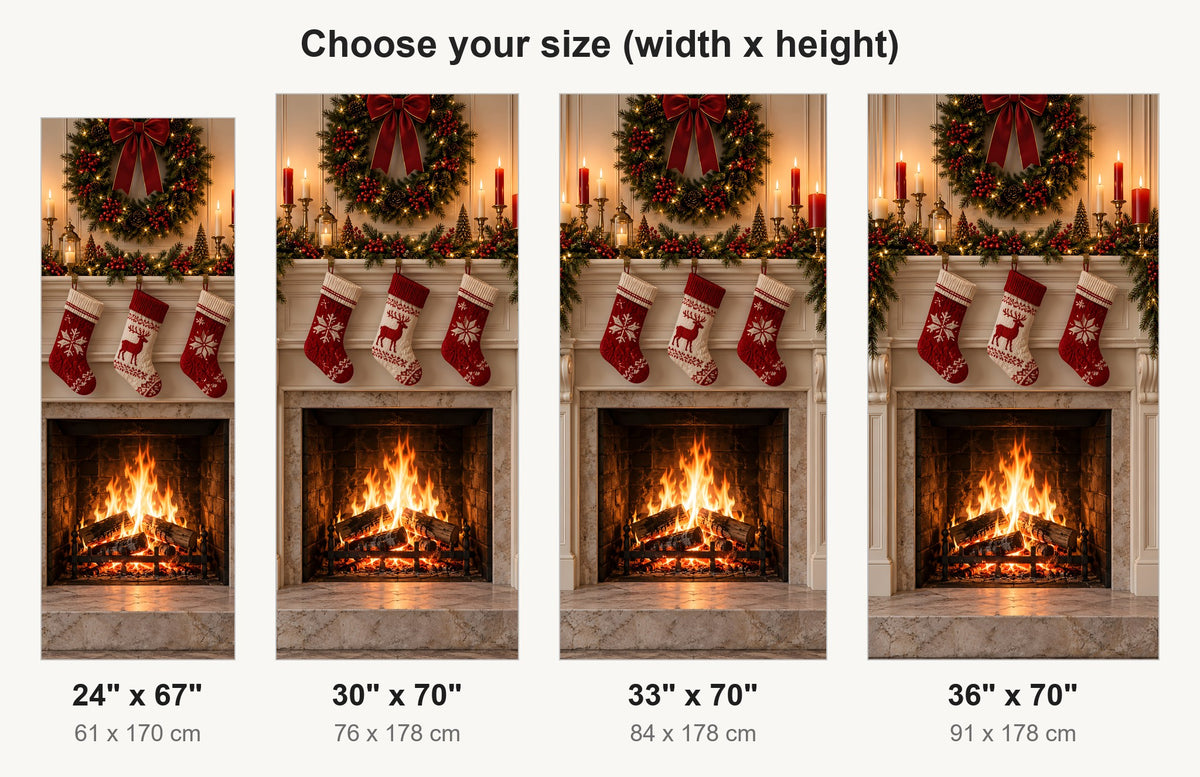Cozy Christmas Fireplace fridge wrap available sizes 24, 30, 33 and 36 inch