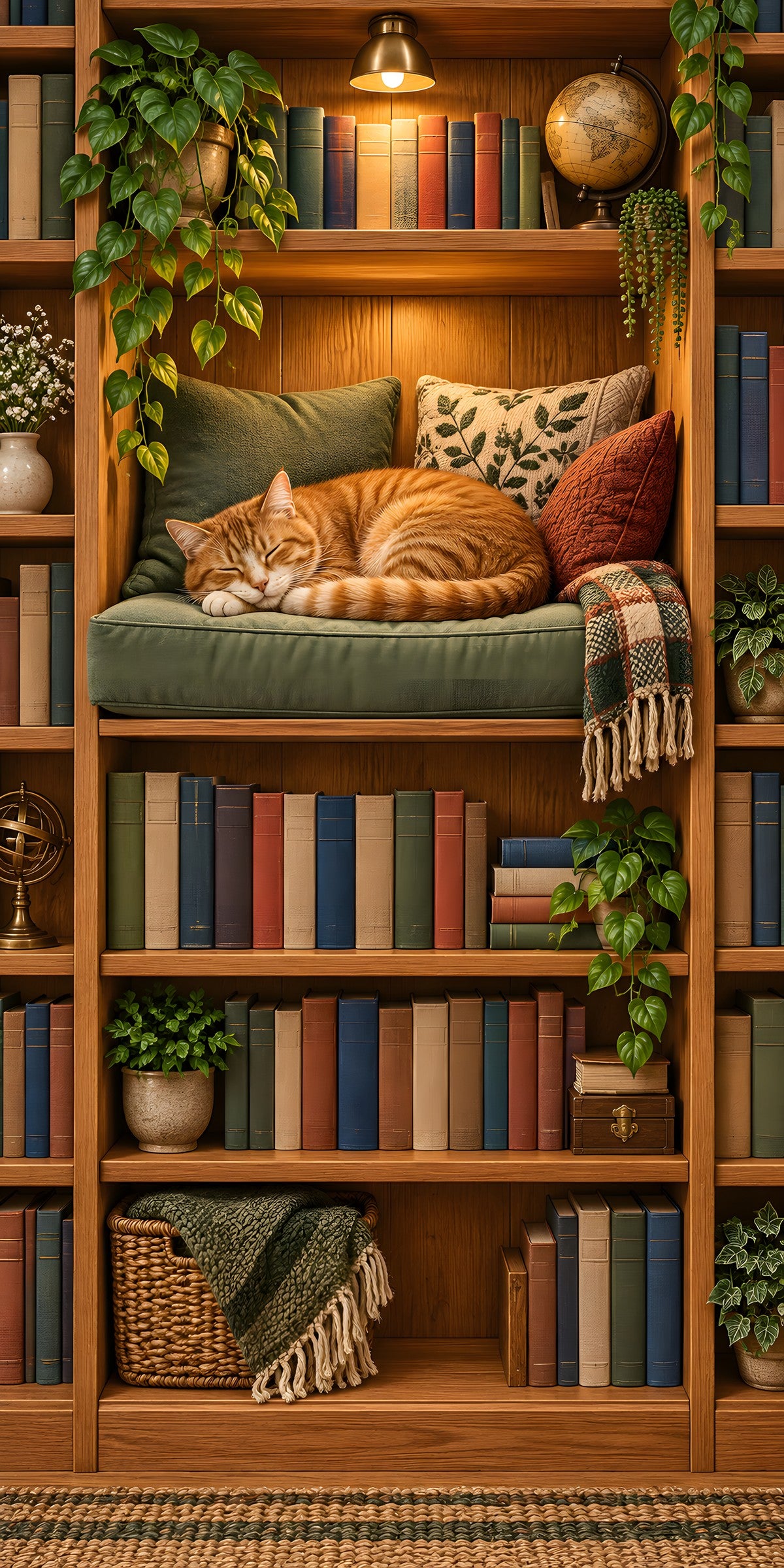 Cozy Library Nook with Cat fridge wrap full design