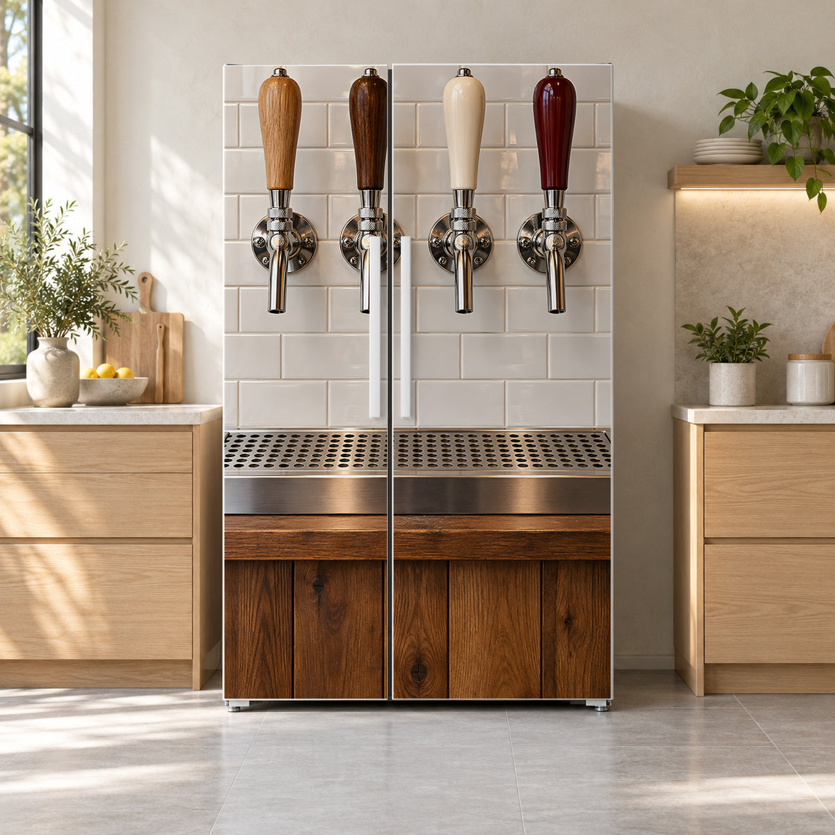 Craft Beer Tap Wall fridge wrap on a side-by-side refrigerator