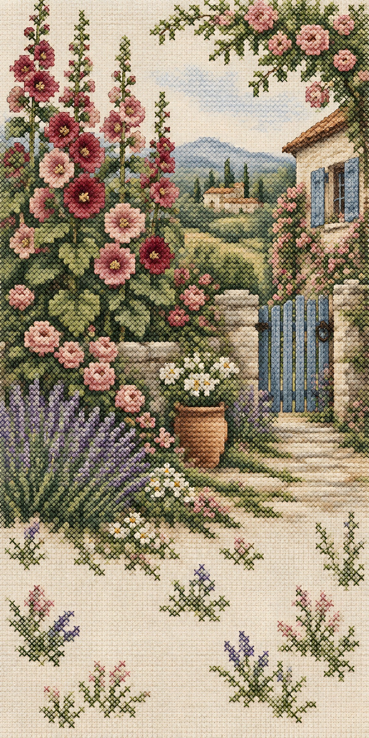Cross-Stitch Cottage Garden fridge wrap full design