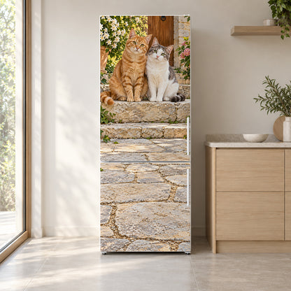Cute Kittens fridge wrap on a white refrigerator in a bright kitchen