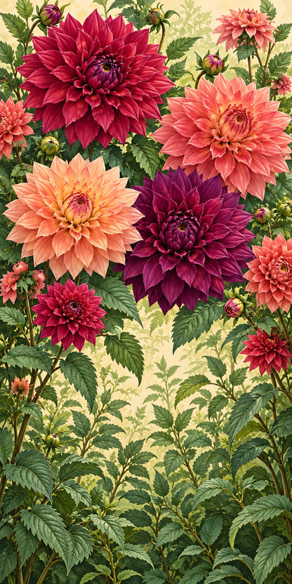 Dahlias fridge wrap full design