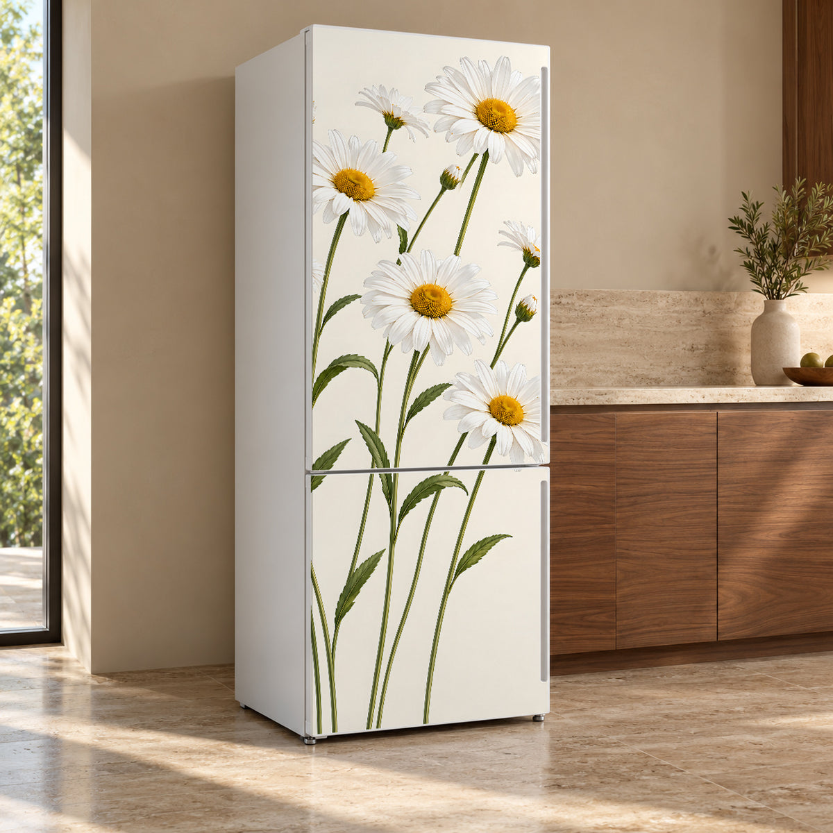 Daisy Meadow fridge wrap, refrigerator shown at an angle