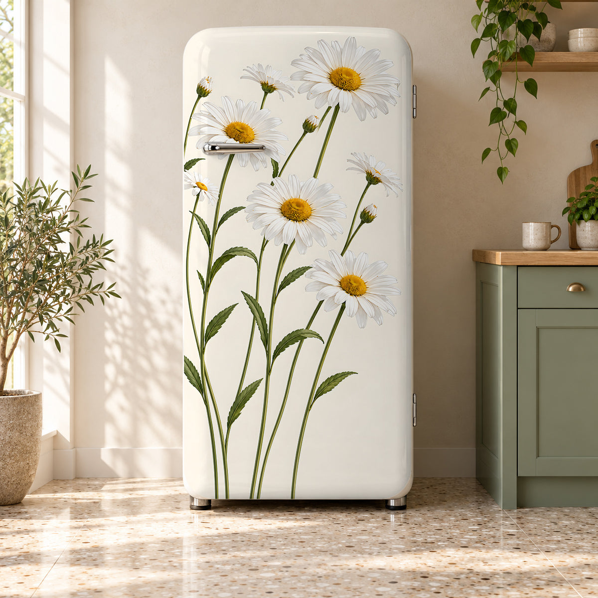 Daisy Meadow fridge wrap on a retro refrigerator