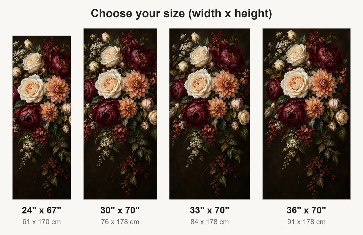 Dark Moody Floral fridge wrap available sizes 24, 30, 33 and 36 inch