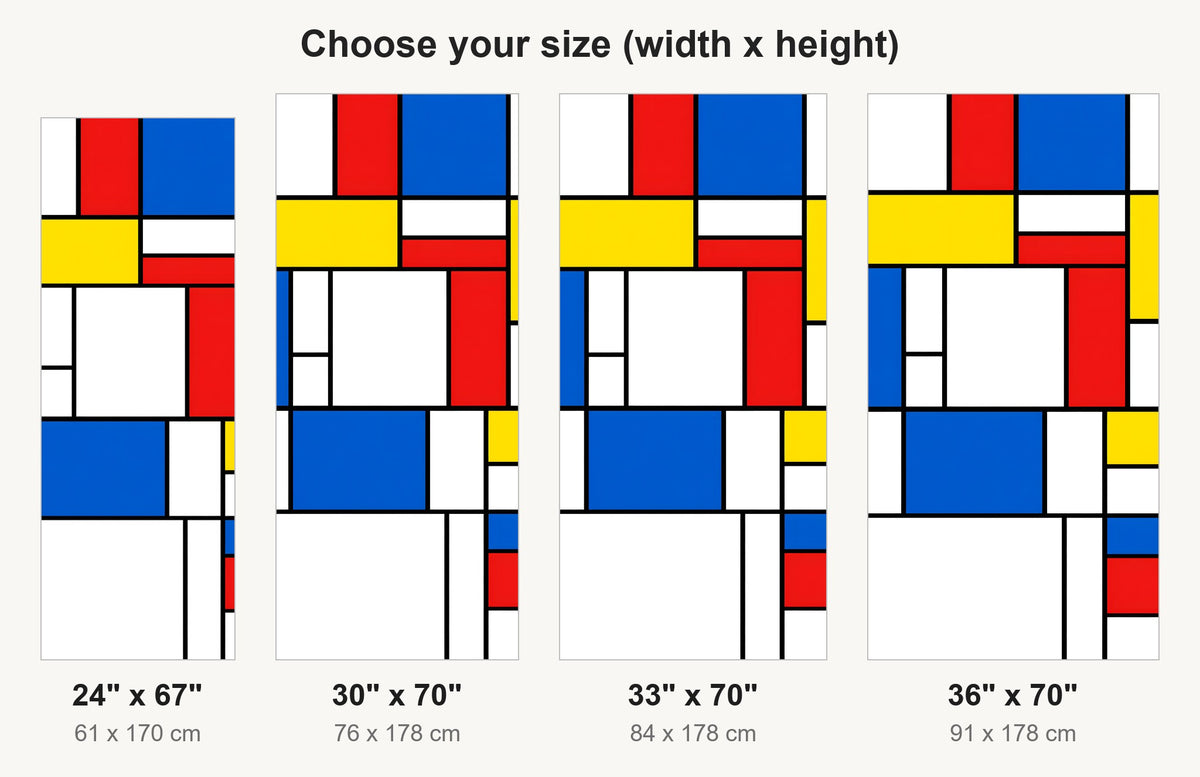 De Stijl Color Block Grid fridge wrap available sizes 24, 30, 33 and 36 inch