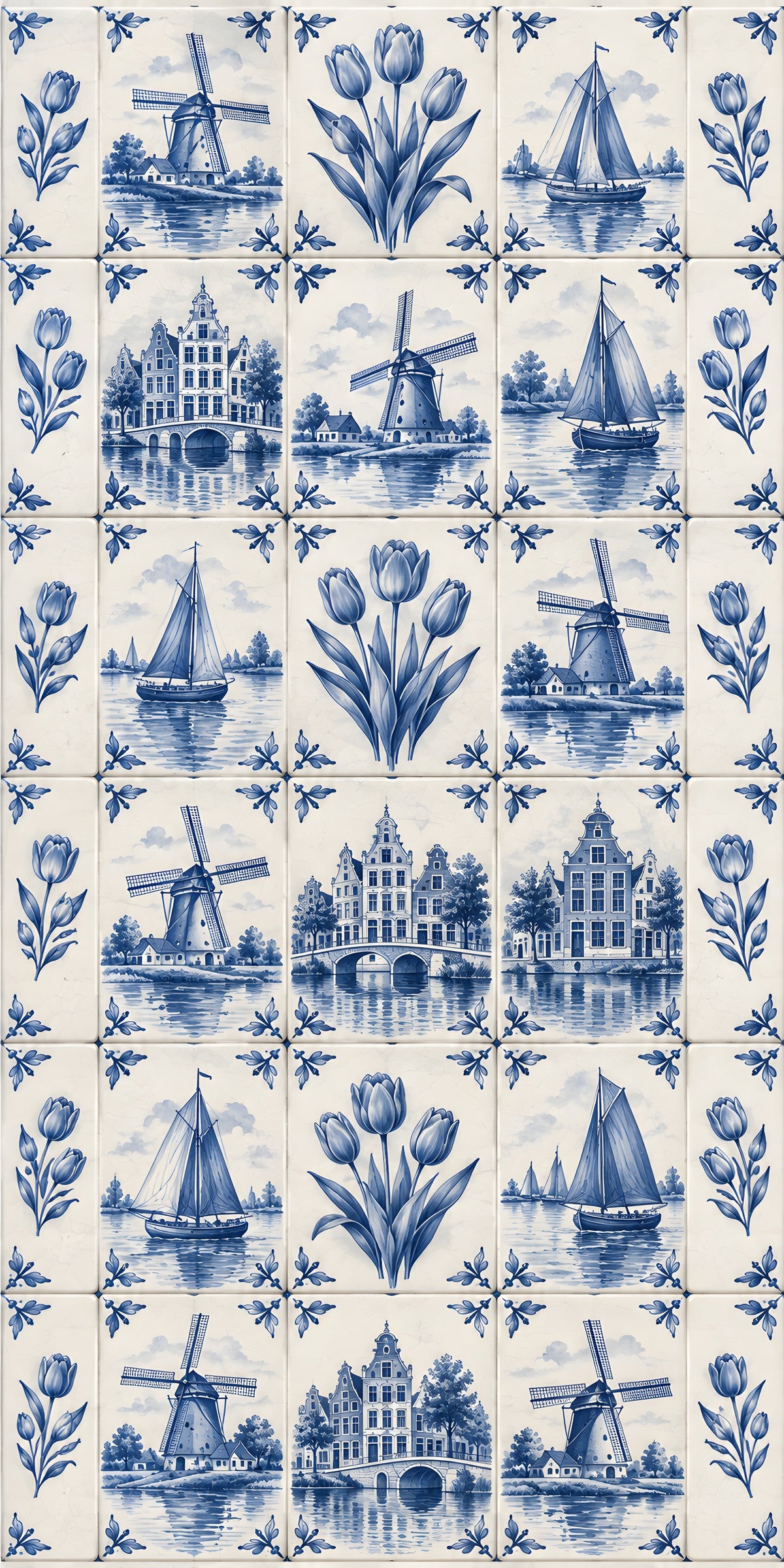 Delft Blue Tiles fridge wrap full design