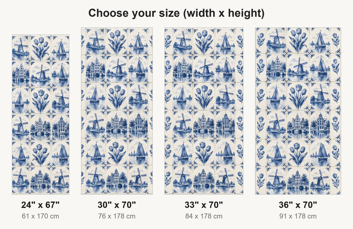 Delft Blue Tiles fridge wrap available sizes 24, 30, 33 and 36 inch