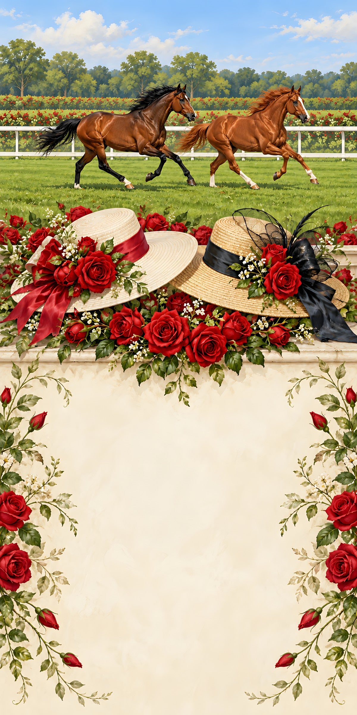 Derby Day Roses & Racehorses fridge wrap full design