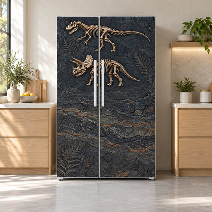 Dinosaur Fossils fridge wrap on a side-by-side refrigerator