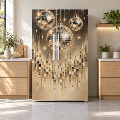 Disco Balls fridge wrap on a side-by-side refrigerator