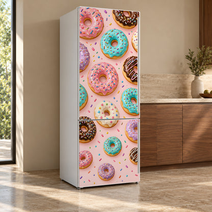 Donuts fridge wrap, refrigerator shown at an angle