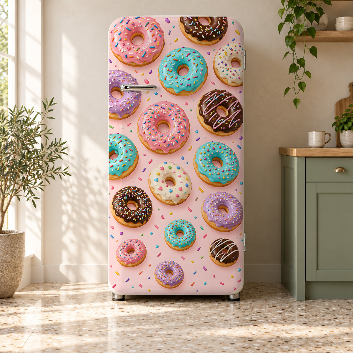 Donuts fridge wrap on a retro refrigerator