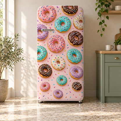 Donuts fridge wrap on a retro refrigerator