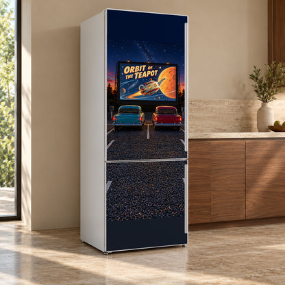Drive-In Movie Theater fridge wrap, refrigerator shown at an angle