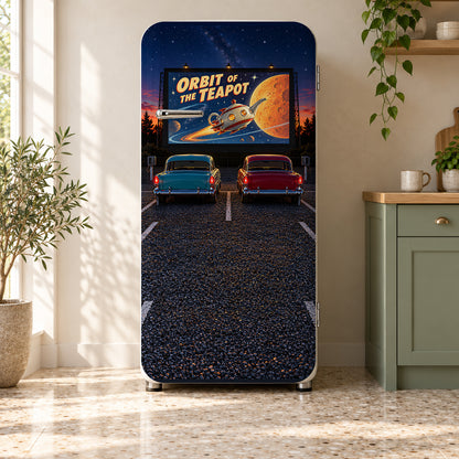 Drive-In Movie Theater fridge wrap on a retro refrigerator